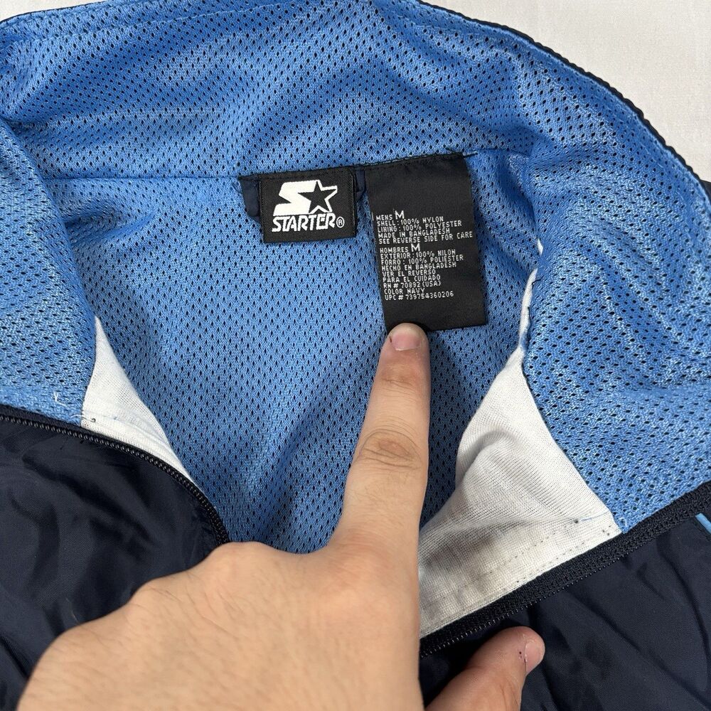 VINTAGE 90s Starter Windbreaker Jacket Mens M Navy Blue Pockets Full Zip Mesh - Picture 2 of 8